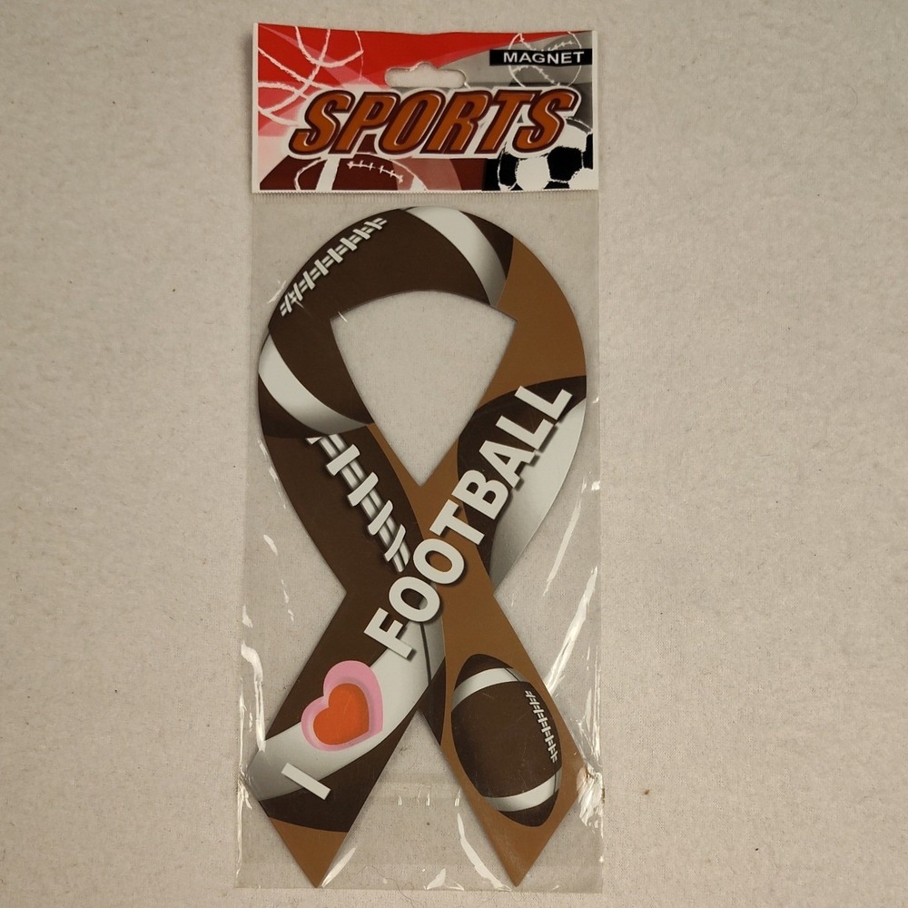 I Love Football Sports Ribbon Car Magnets Brown White Set of 5